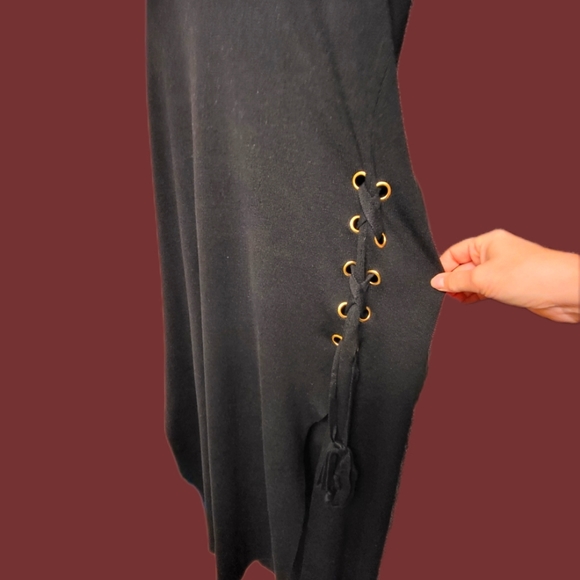 NWT Ashley Stewart black long knitted dress slit lace up sides, Size 18/20 US - Picture 8 of 11